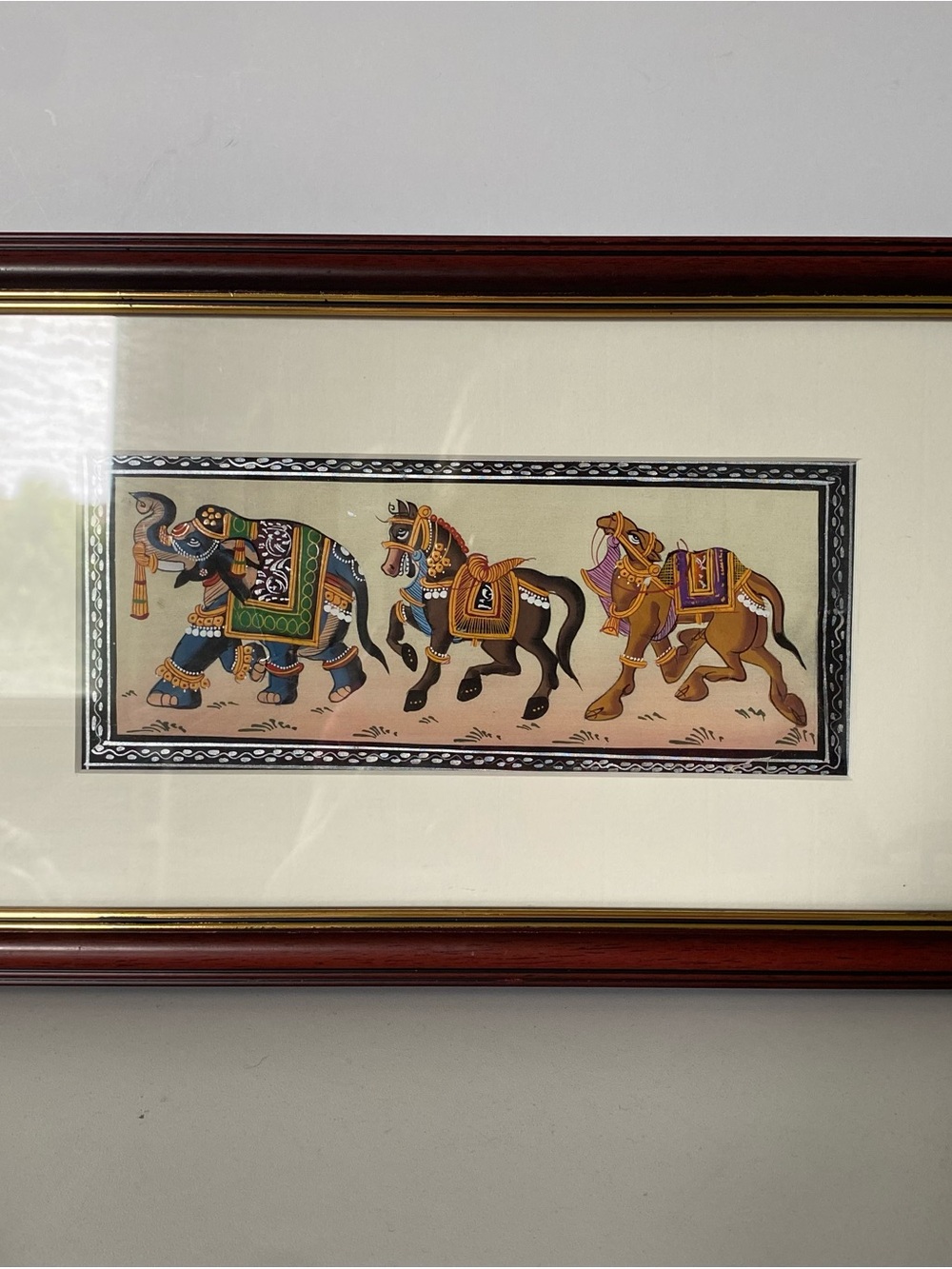 Vintage Hand Painted Miniature Traditional Painting on Silk India Framed 12”